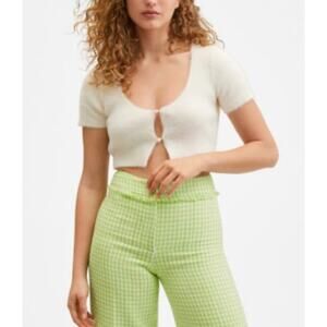 Mango Cropped Cardigan Sweater Ecru Medium $70